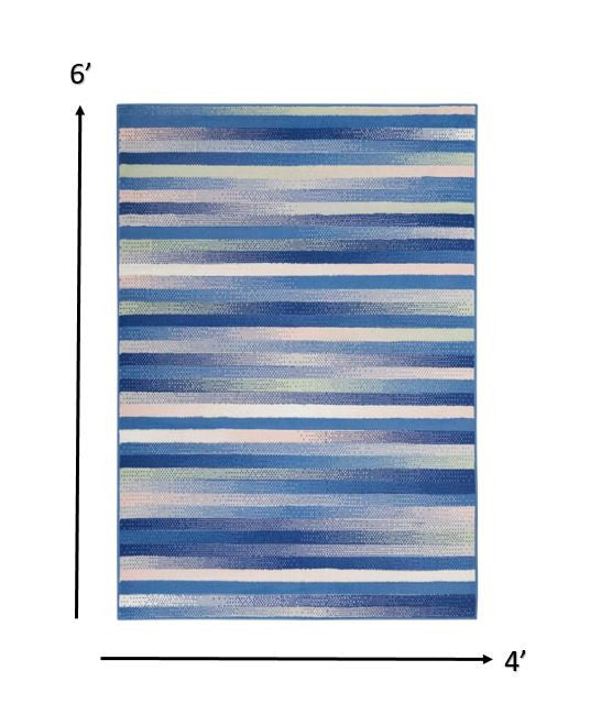 HomeRoots 4' x 6' Blue and Ivory Halftone Stripe Area Rug