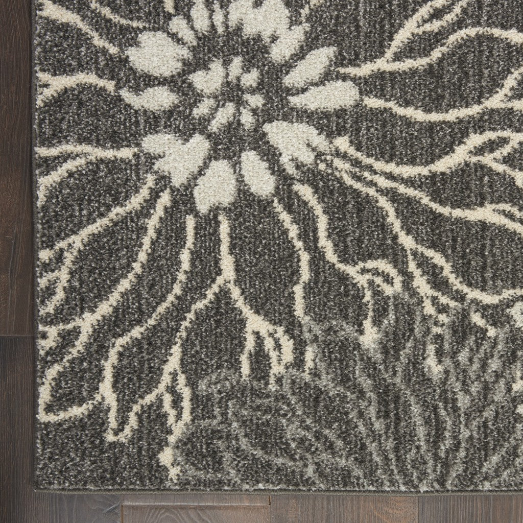 HomeRoots 4' x 6' Charcoal and Blue Big Flower Area Rug