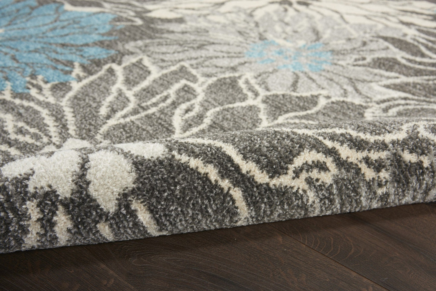 HomeRoots 4' x 6' Charcoal and Blue Big Flower Area Rug