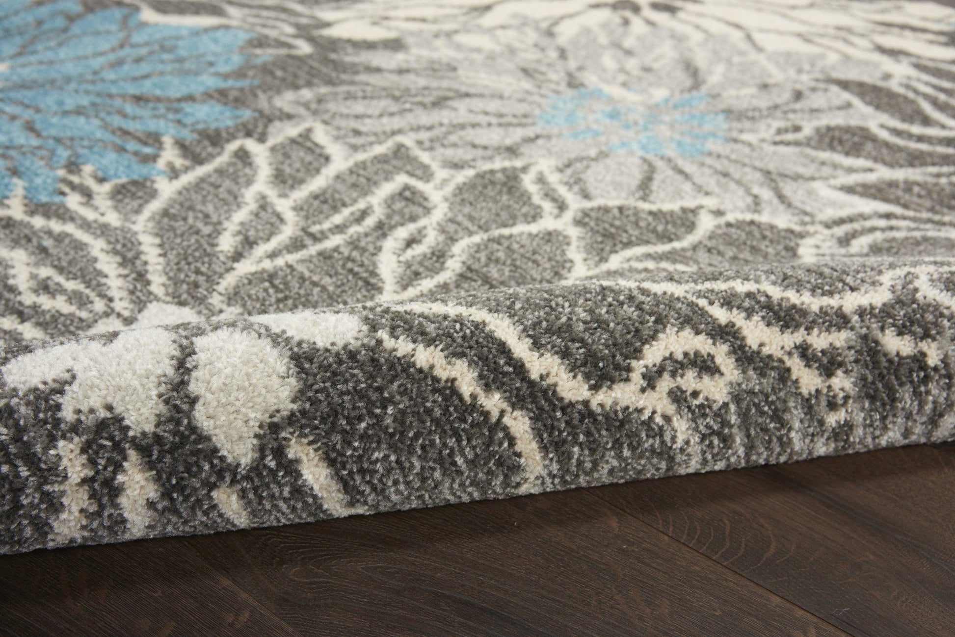 HomeRoots 4' x 6' Charcoal and Blue Big Flower Area Rug