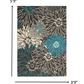 HomeRoots 4' x 6' Charcoal and Blue Big Flower Area Rug