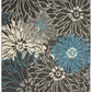 HomeRoots 4' x 6' Charcoal and Blue Big Flower Area Rug