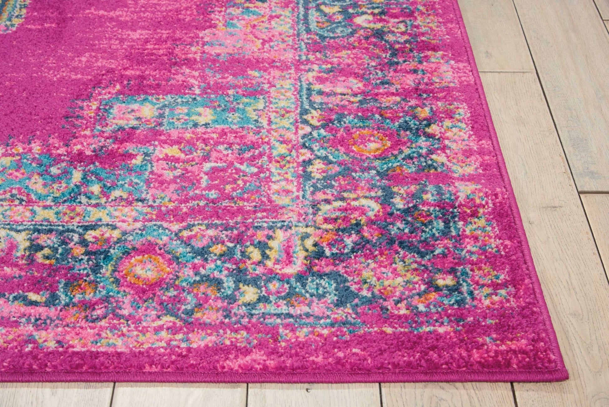 HomeRoots 4' x 6' Fuchsia and Blue Distressed Area Rug