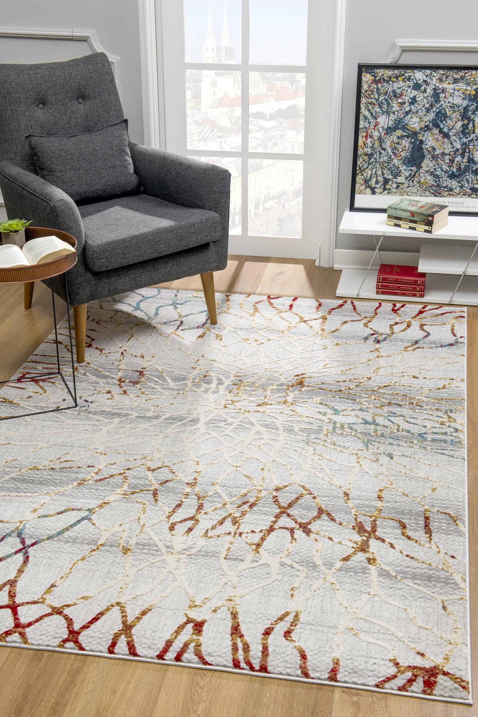 HomeRoots 4' x 6' Gold and Ivory Abstract Branches Area Rug