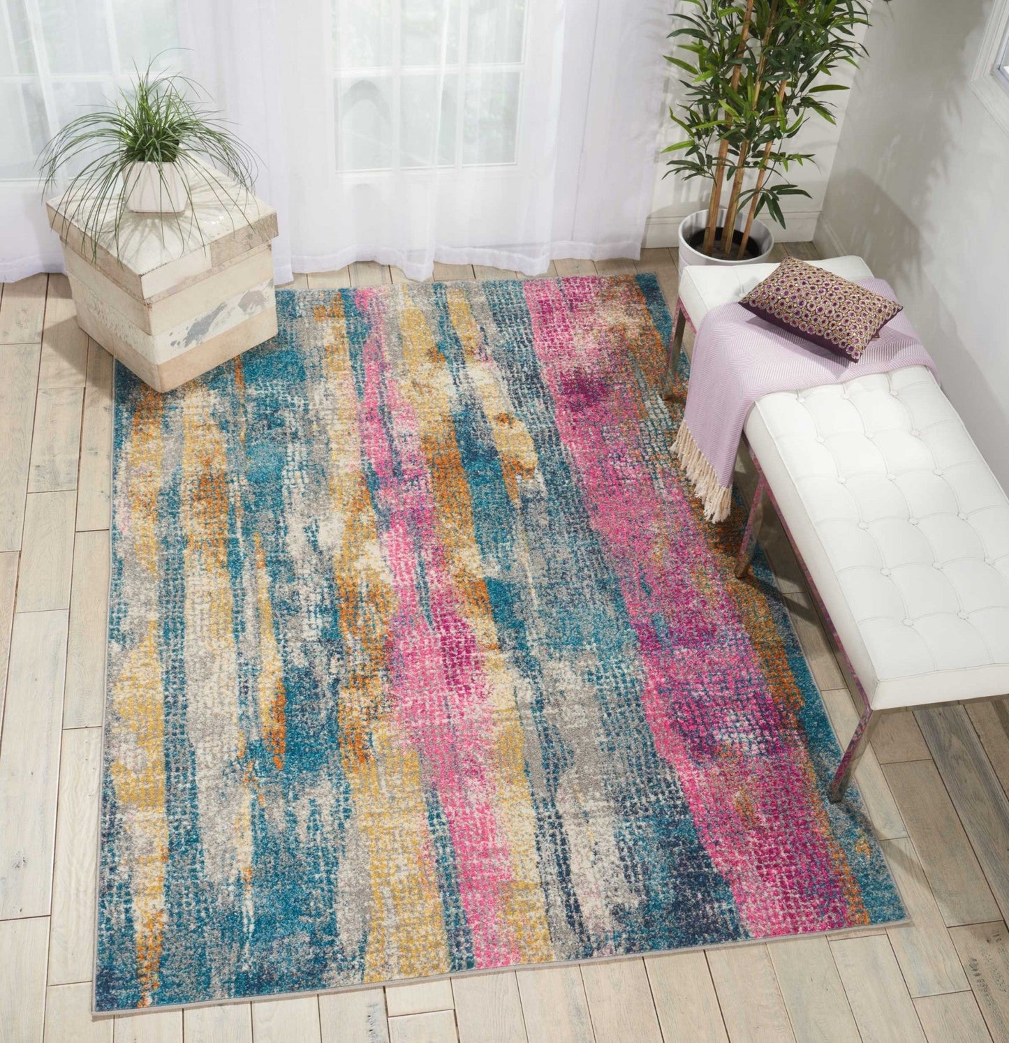HomeRoots 4' x 6' Gray Colorful Abstract Stripes Area Rug