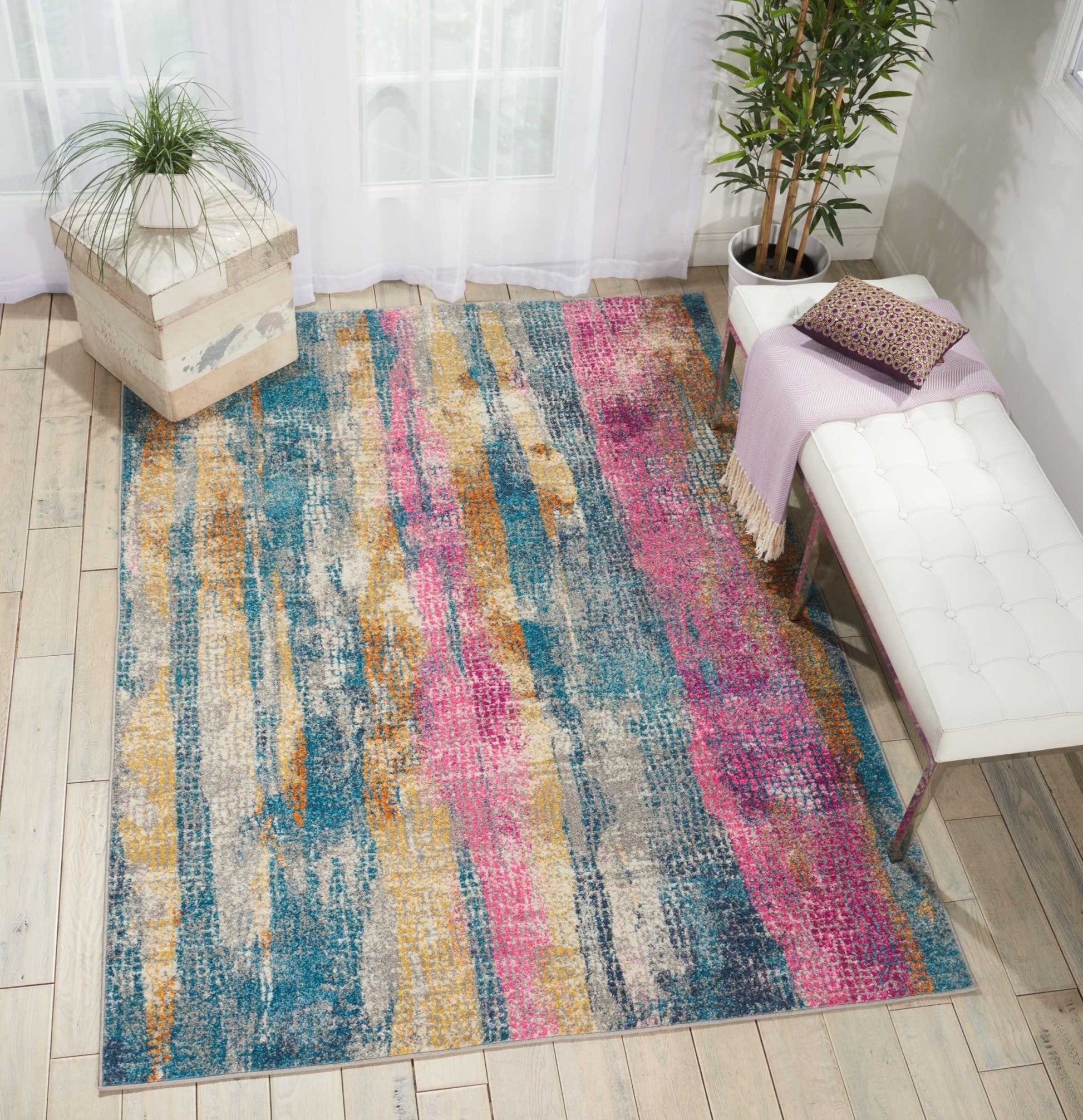 HomeRoots 4' x 6' Gray Colorful Abstract Stripes Area Rug