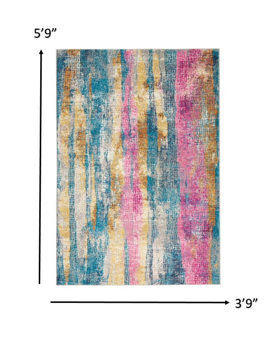 HomeRoots 4' x 6' Gray Colorful Abstract Stripes Area Rug
