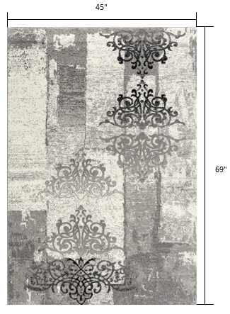 HomeRoots 4' x 6' Gray Faded Filigree Pattern Area Rug