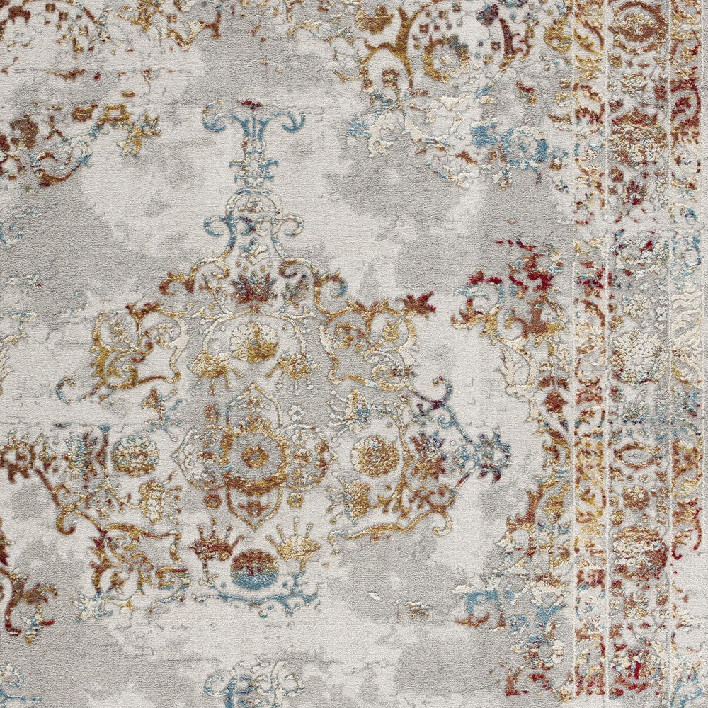 HomeRoots 4' x 6' Gray and Beige Distressed Ornate Area Rug
