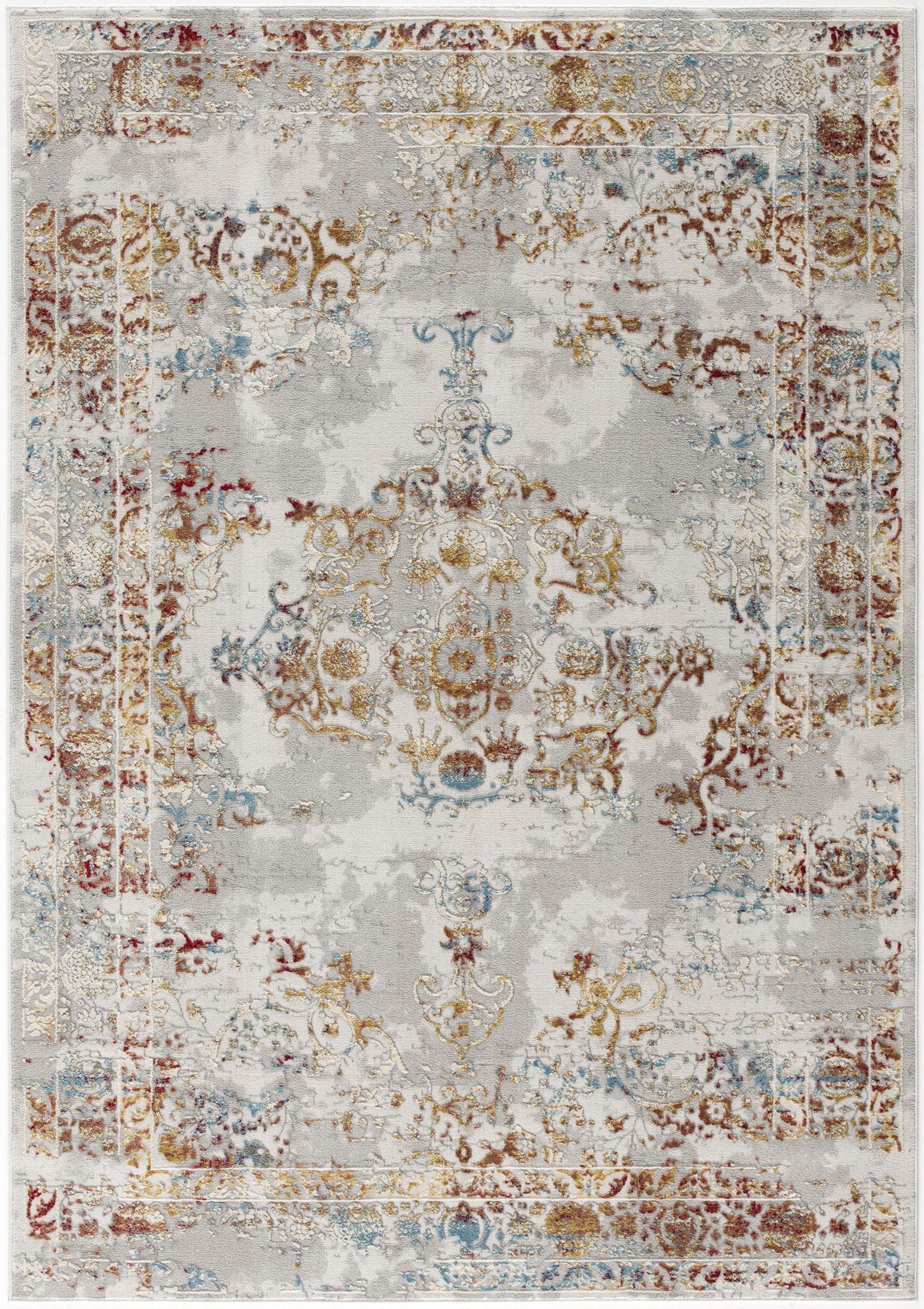 HomeRoots 4' x 6' Gray and Beige Distressed Ornate Area Rug