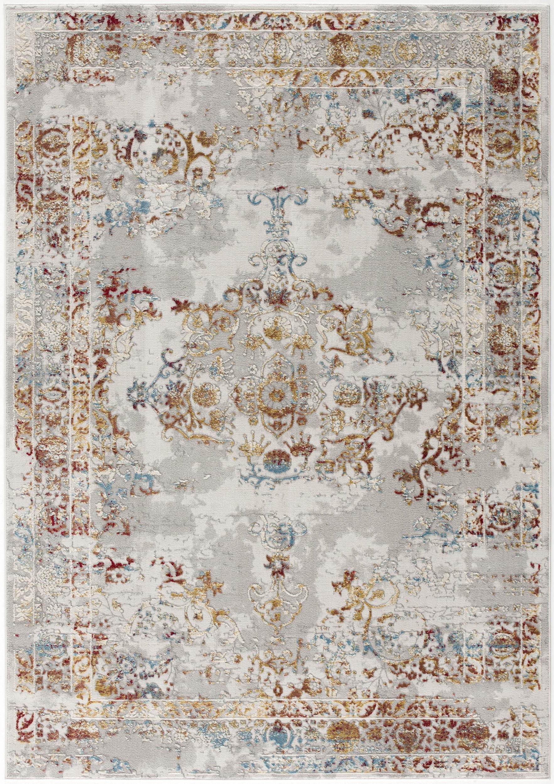HomeRoots 4' x 6' Gray and Beige Distressed Ornate Area Rug