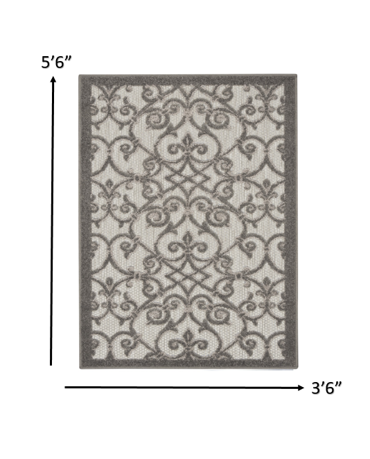HomeRoots 4’ x 6’ Gray and Charcoal Indoor Outdoor Area Rug