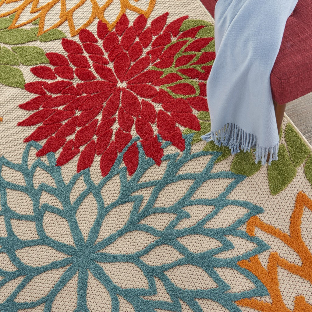HomeRoots 4’ x 6’ Green Floral Indoor Outdoor Area Rug