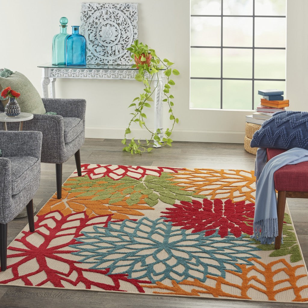 HomeRoots 4’ x 6’ Green Floral Indoor Outdoor Area Rug