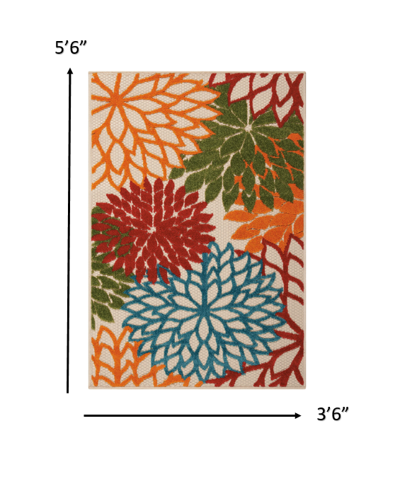 HomeRoots 4’ x 6’ Green Floral Indoor Outdoor Area Rug