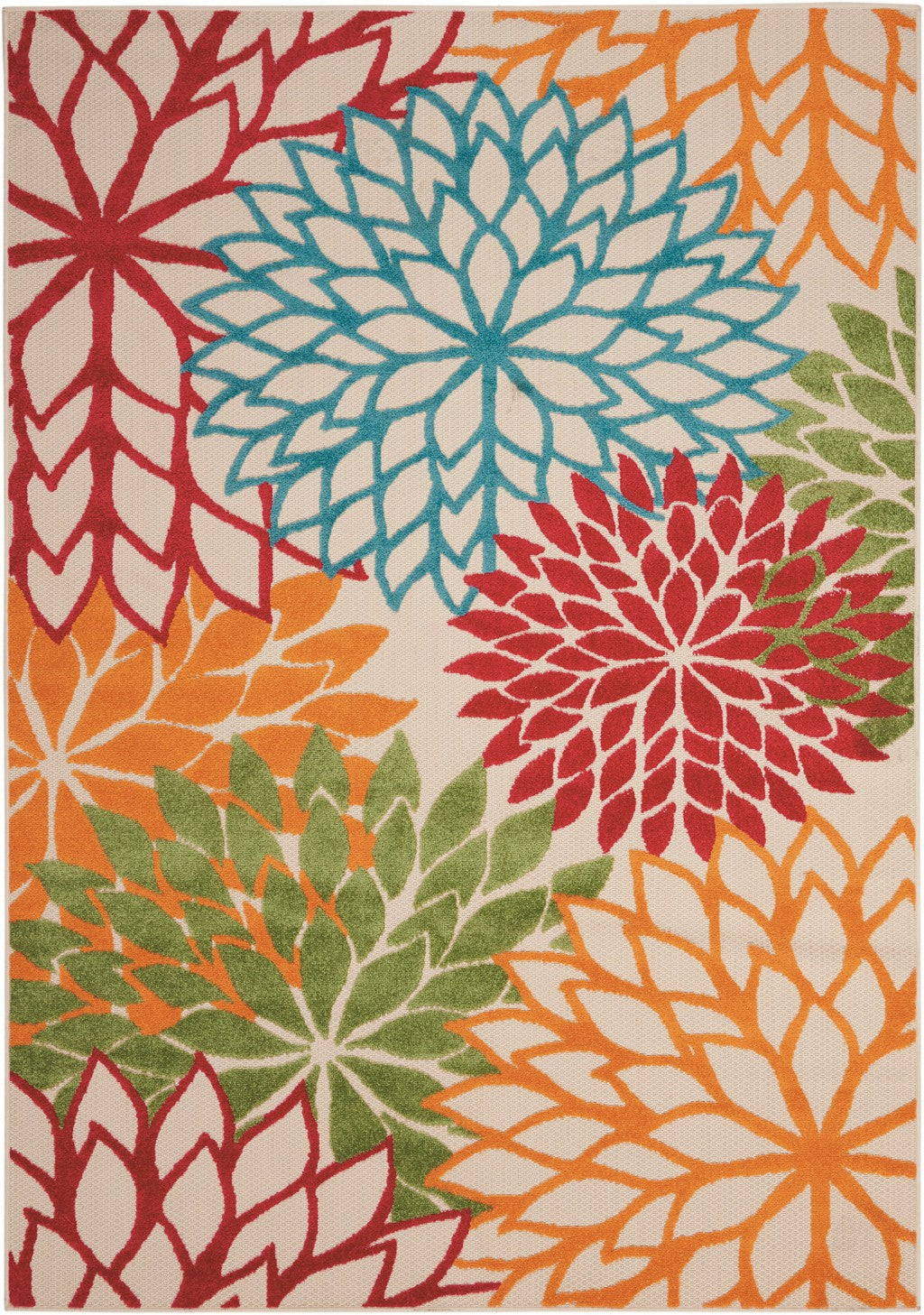 HomeRoots 4’ x 6’ Green Floral Indoor Outdoor Area Rug