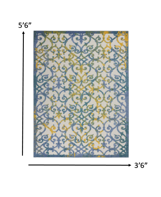 HomeRoots 4' x 6' Ivory and Blue Indoor Outdoor Area Rug