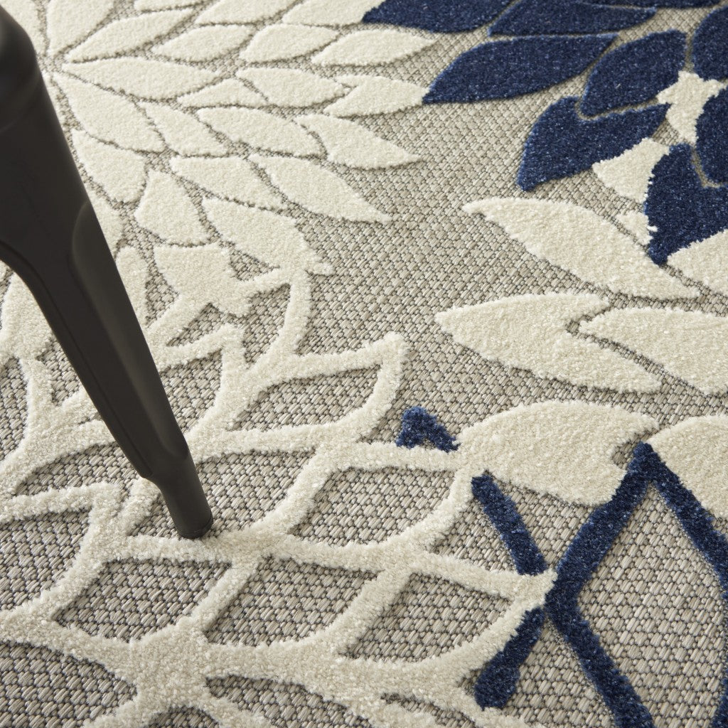 HomeRoots 4’ x 6’ Ivory and Navy Indoor Outdoor Area Rug