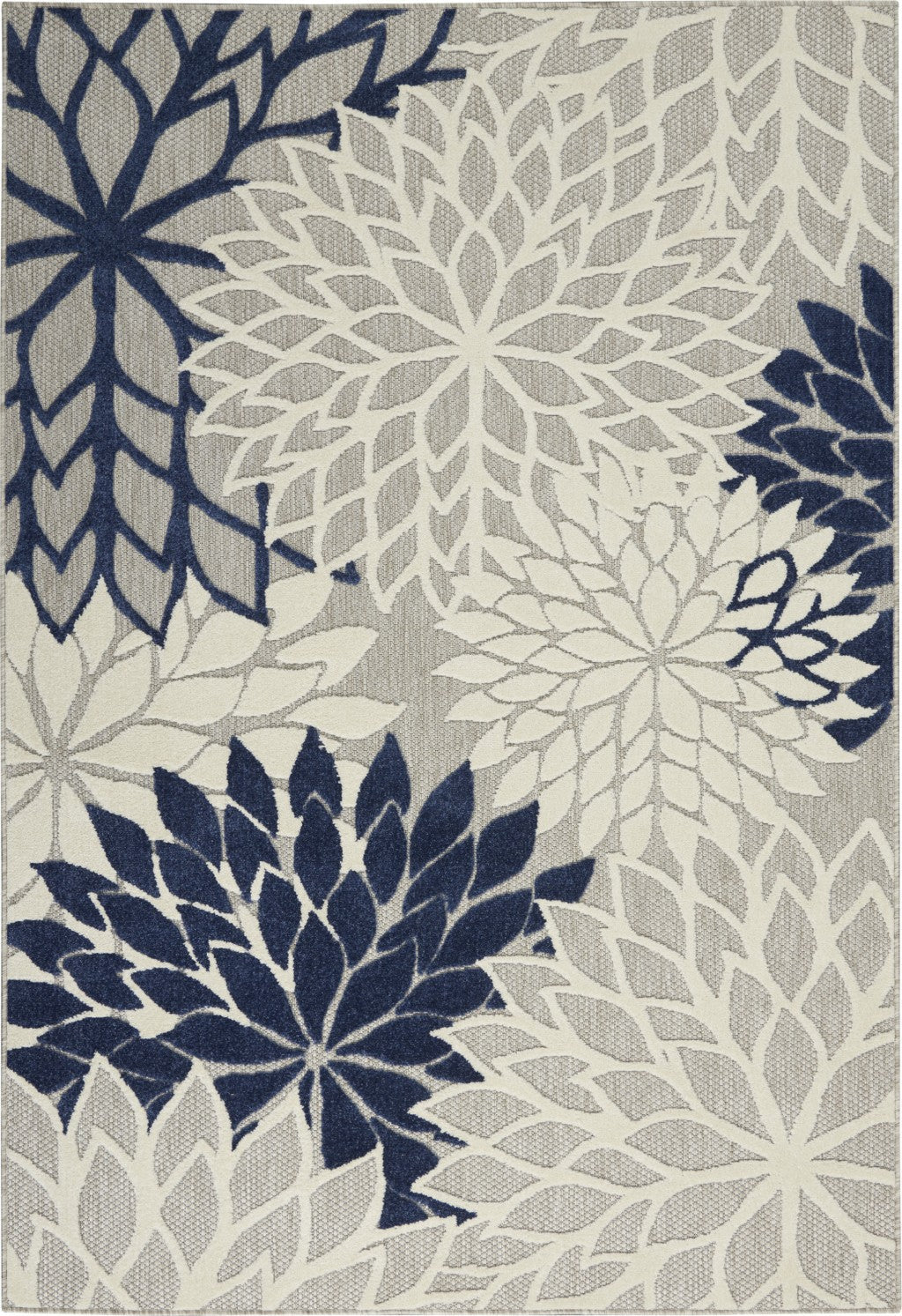 HomeRoots 4’ x 6’ Ivory and Navy Indoor Outdoor Area Rug