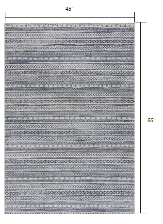 HomeRoots 4' x 6' Navy Blue Decorative Stripes Area Rug