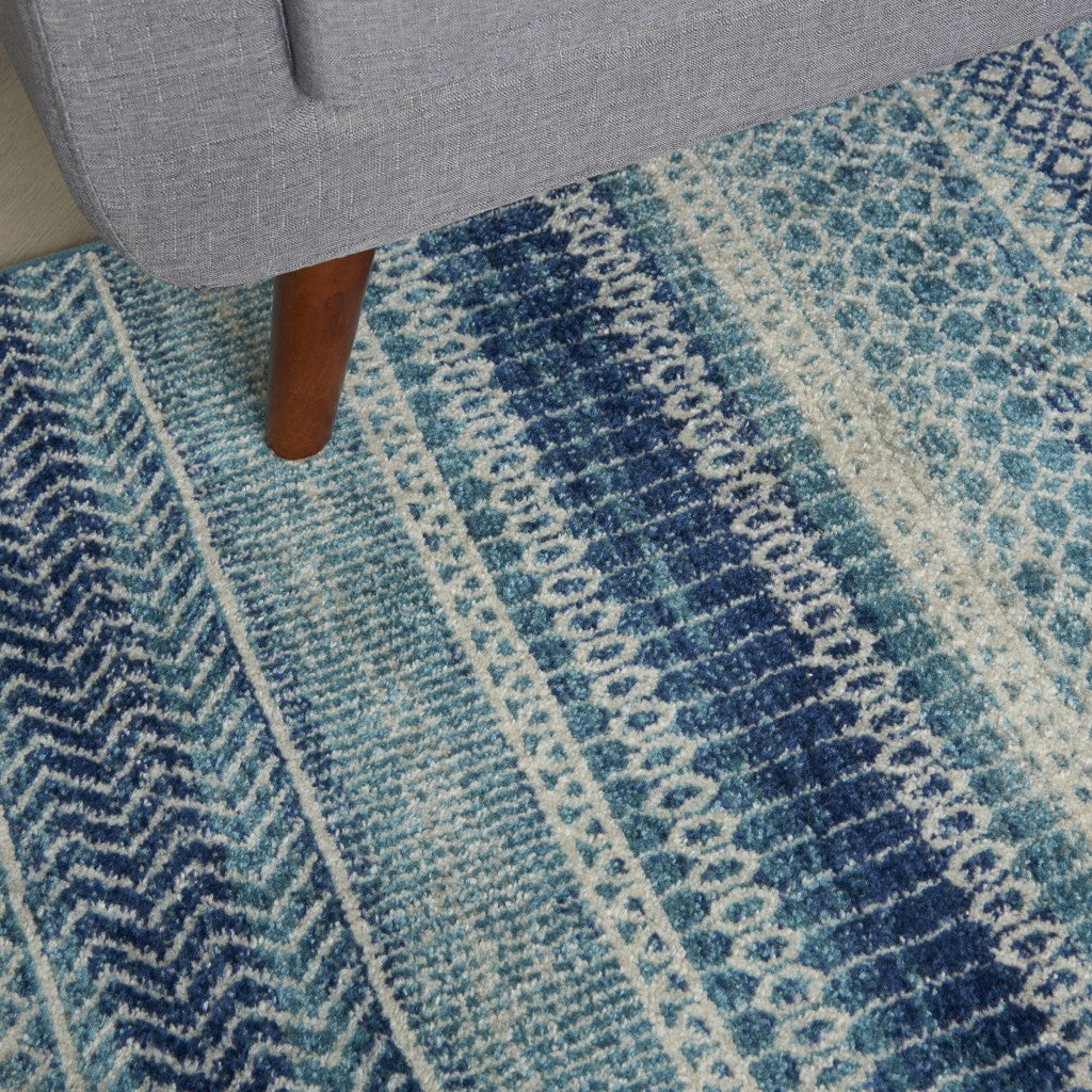 HomeRoots 4’ x 6’ Navy Blue Ornate Stripes Area Rug