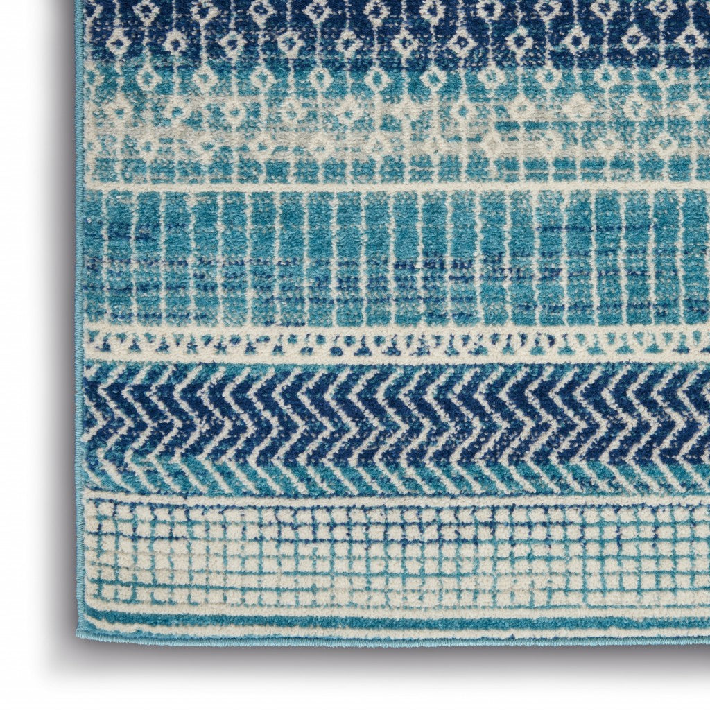 HomeRoots 4’ x 6’ Navy Blue Ornate Stripes Area Rug