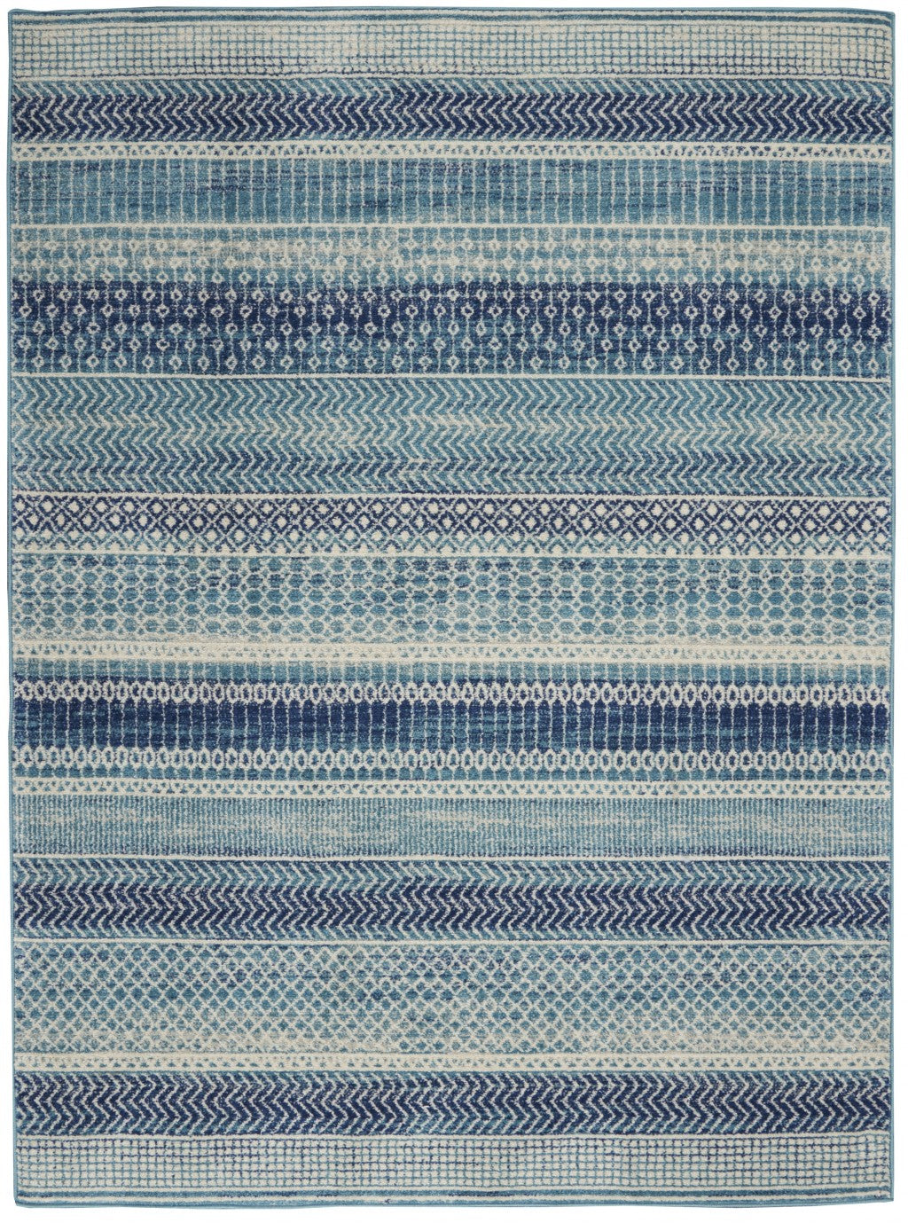 HomeRoots 4’ x 6’ Navy Blue Ornate Stripes Area Rug