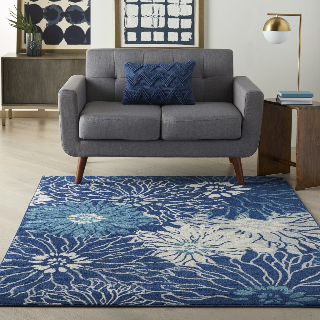 HomeRoots 4' x 6' Navy and Ivory Floral Area Rug