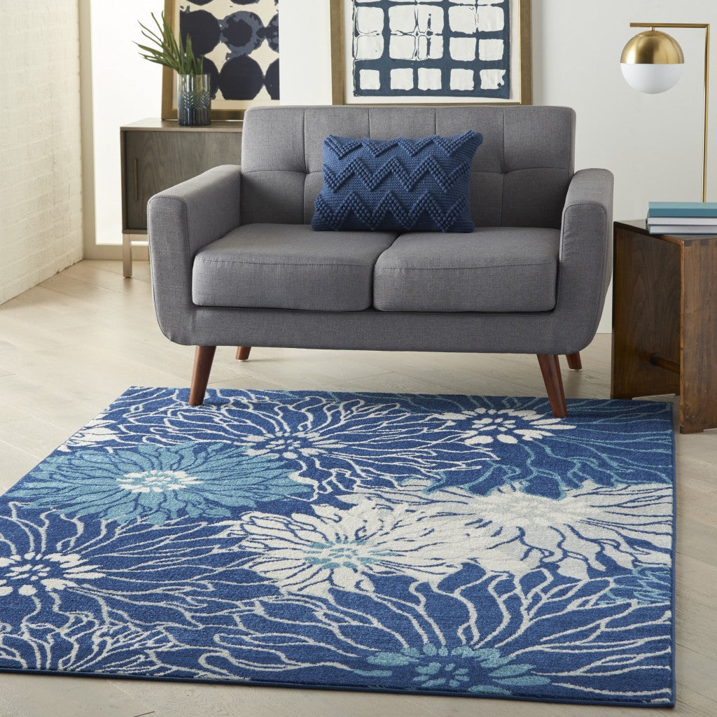 HomeRoots 4' x 6' Navy and Ivory Floral Area Rug