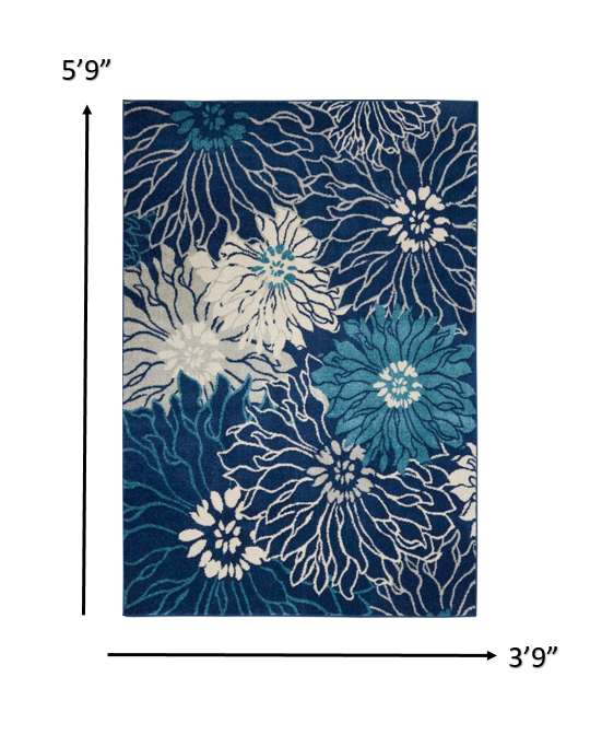 HomeRoots 4' x 6' Navy and Ivory Floral Area Rug