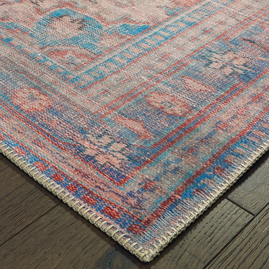 HomeRoots 4' x 6' Red and Blue Oriental Area Rug