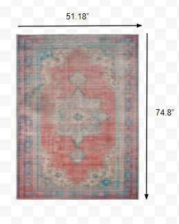HomeRoots 4' x 6' Red and Blue Oriental Area Rug