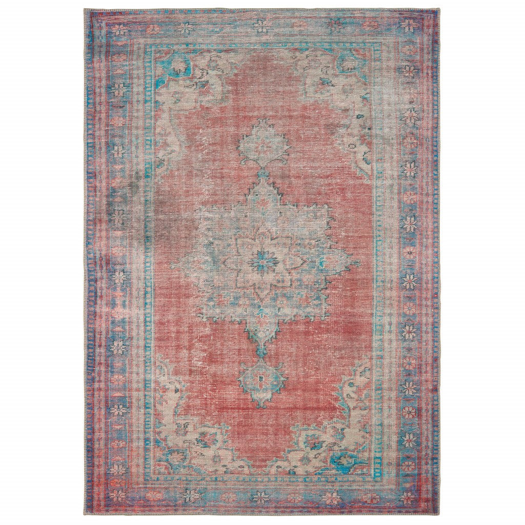 HomeRoots 4' x 6' Red and Blue Oriental Area Rug