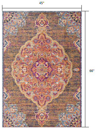 HomeRoots 4' x 6' Rustic Orange Medallion Area Rug