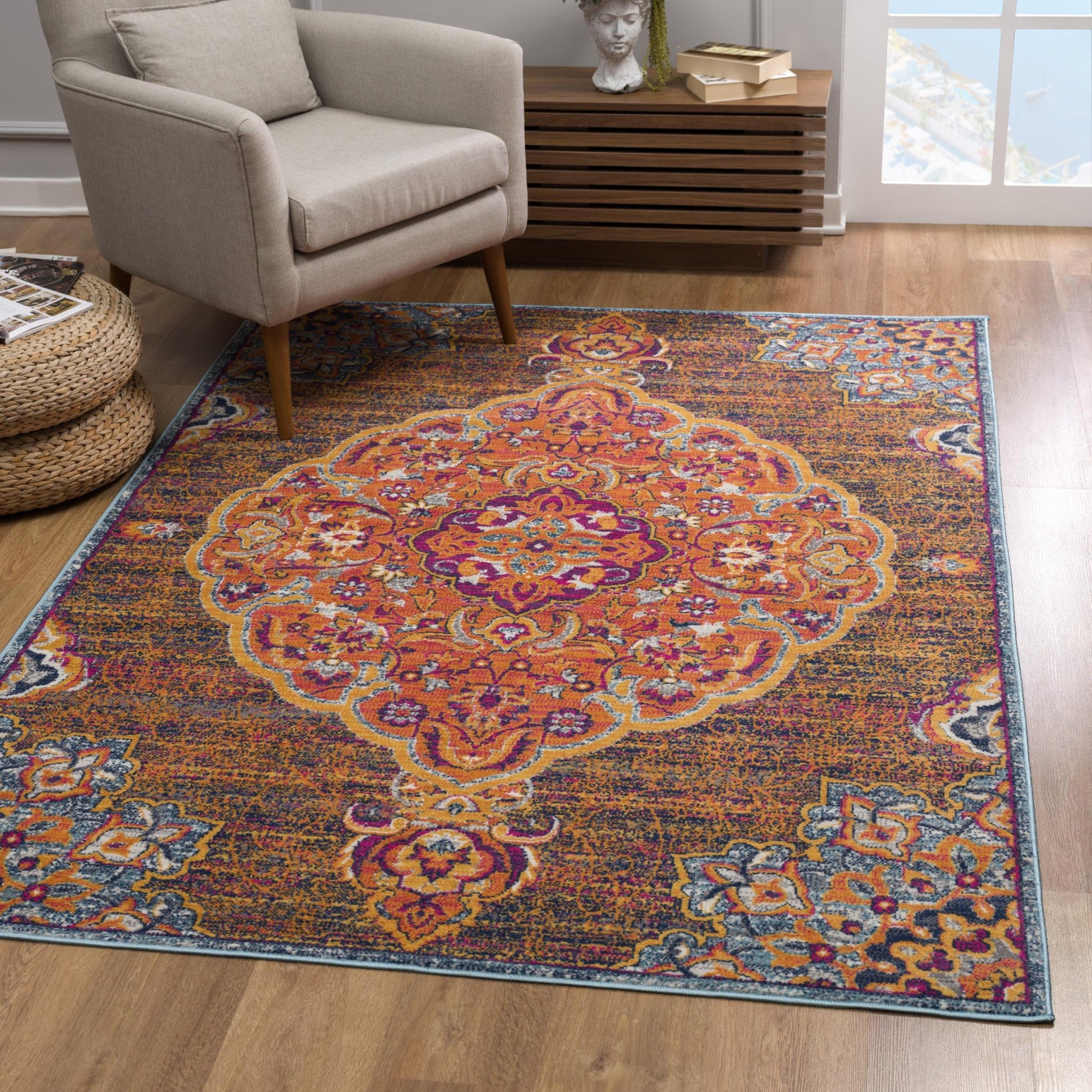HomeRoots 4' x 6' Rustic Orange Medallion Area Rug
