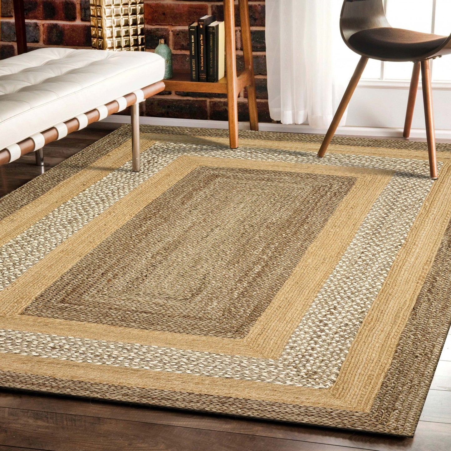 HomeRoots 4' x 6' Tan and Beige Bordered Area Rug