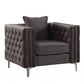 HomeRoots 40" Dark Slate Gray Velvet Tufted Chesterfield Chair With Silver Base Finish