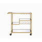 HomeRoots 40" x 16" x 37" Serving Cart In Gold And Clear Glass Finish