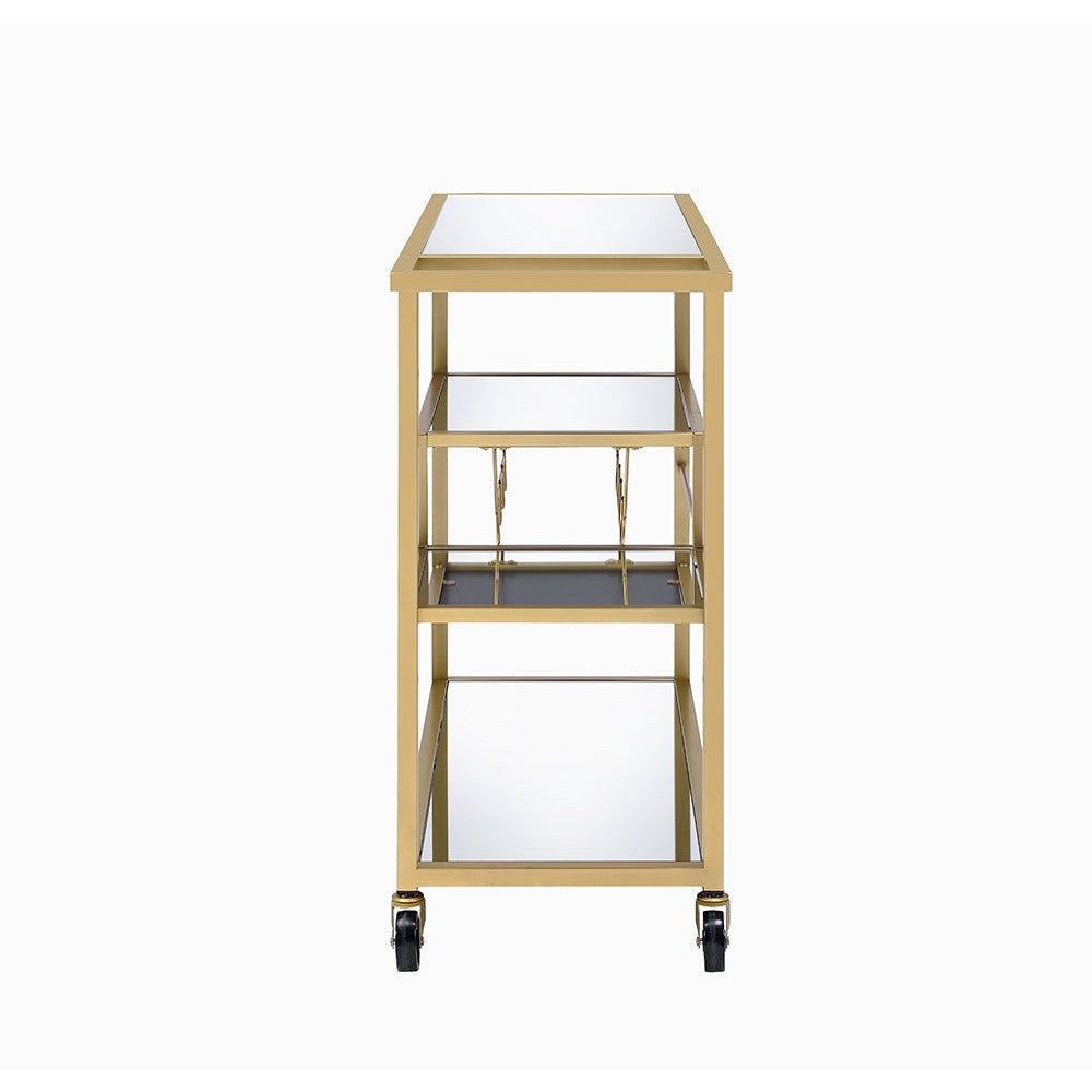 HomeRoots 40" x 16" x 37" Serving Cart In Gold And Clear Glass Finish