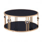 HomeRoots 40" x 40" x 18" Black Glass Coffee Table With Gold Metal Frame