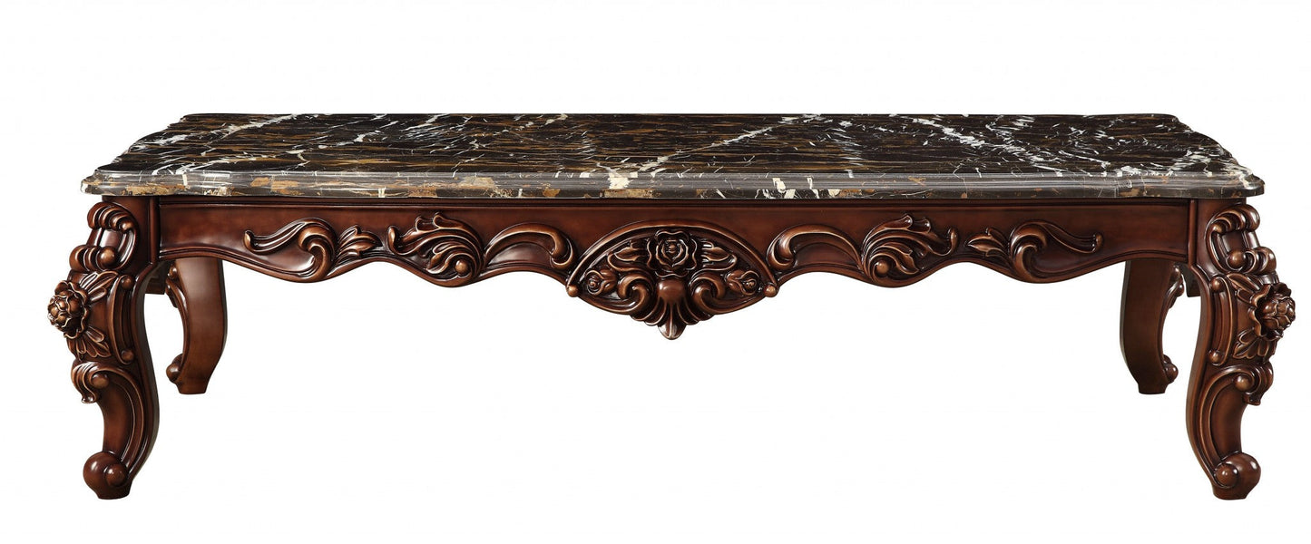 HomeRoots 40' x 71' x 20' Marble Walnut Wood Coffee Table
