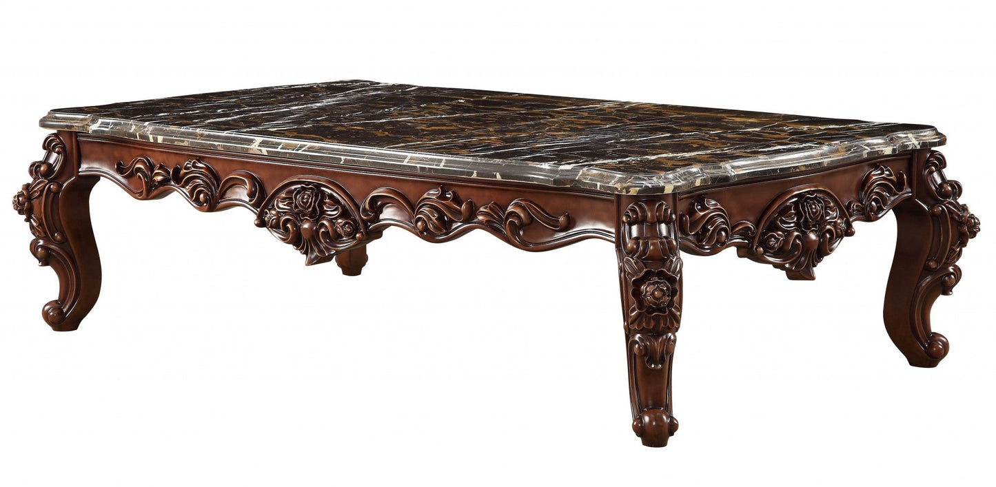 HomeRoots 40' x 71' x 20' Marble Walnut Wood Coffee Table