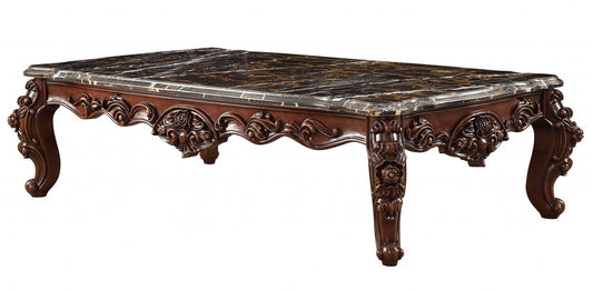 HomeRoots 40' x 71' x 20' Marble Walnut Wood Coffee Table