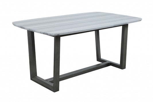 HomeRoots 40" x 72" x 30" Wood Dining Table With Marble Top in Gray Oak Finish