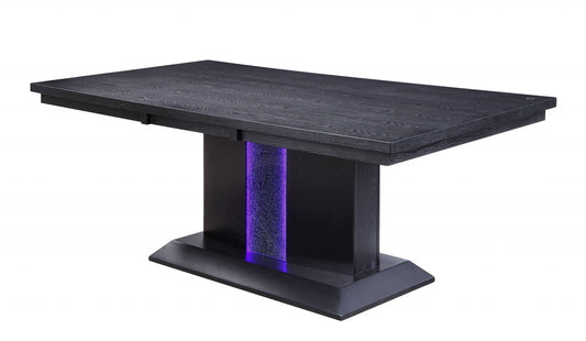 HomeRoots 40" x 76" x 30" Black Wood Dining Table With LED Glass