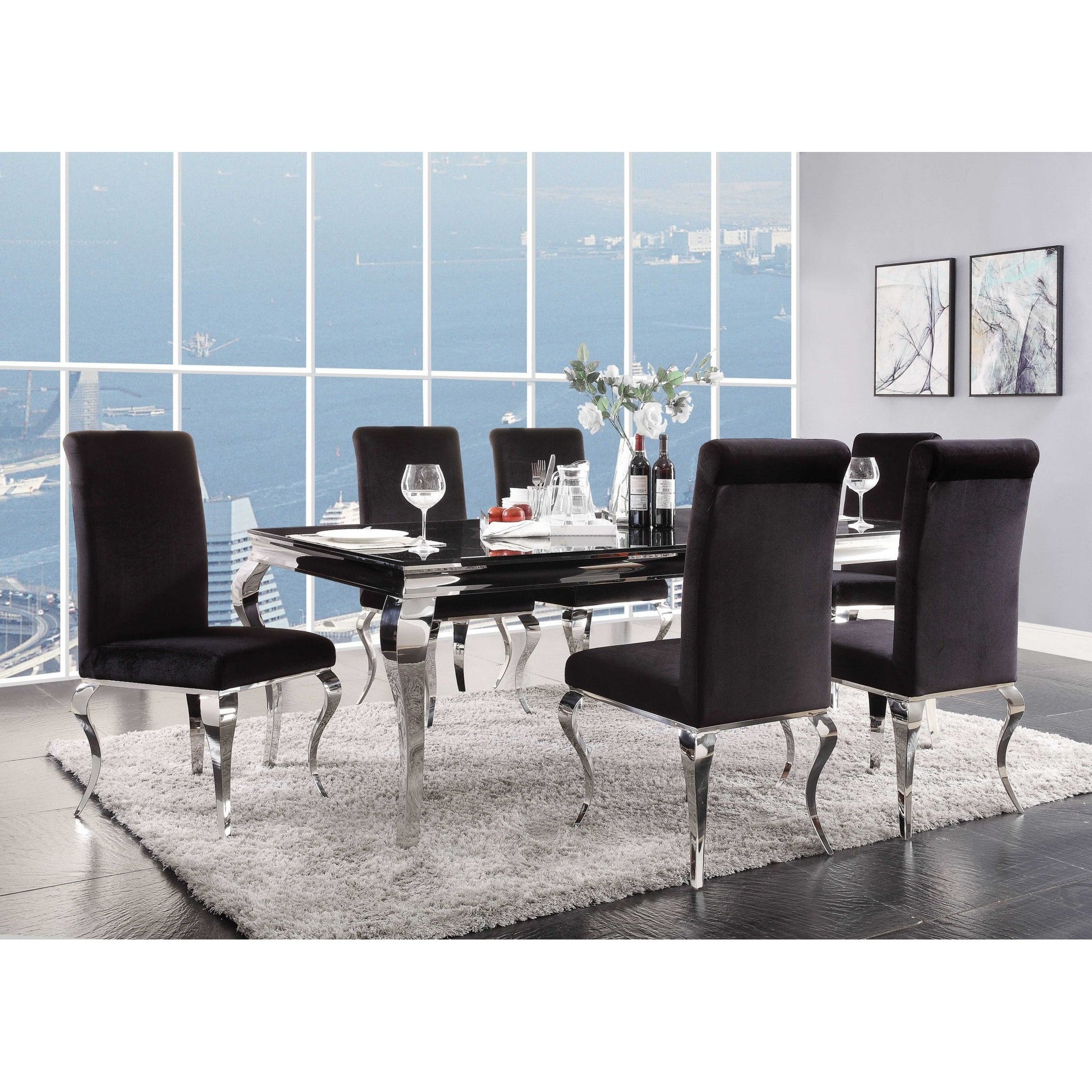 HomeRoots 40" x 80" x 30" Stainless Steel and Glass Dining Table in Black
