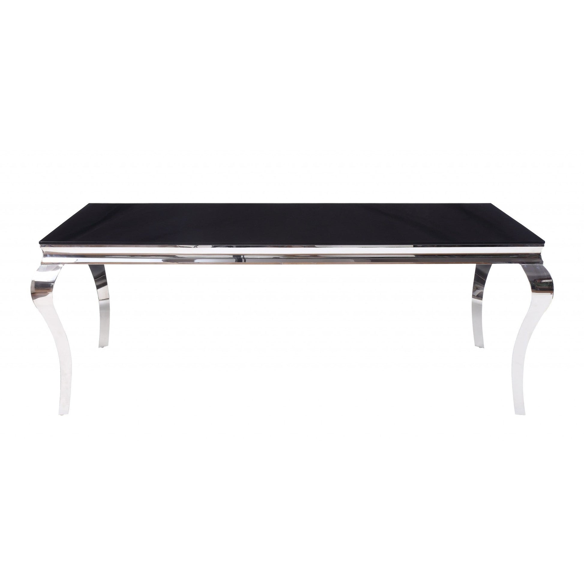 HomeRoots 40" x 80" x 30" Stainless Steel and Glass Dining Table in Black