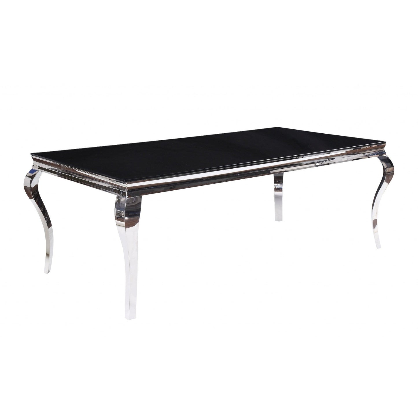 HomeRoots 40" x 80" x 30" Stainless Steel and Glass Dining Table in Black