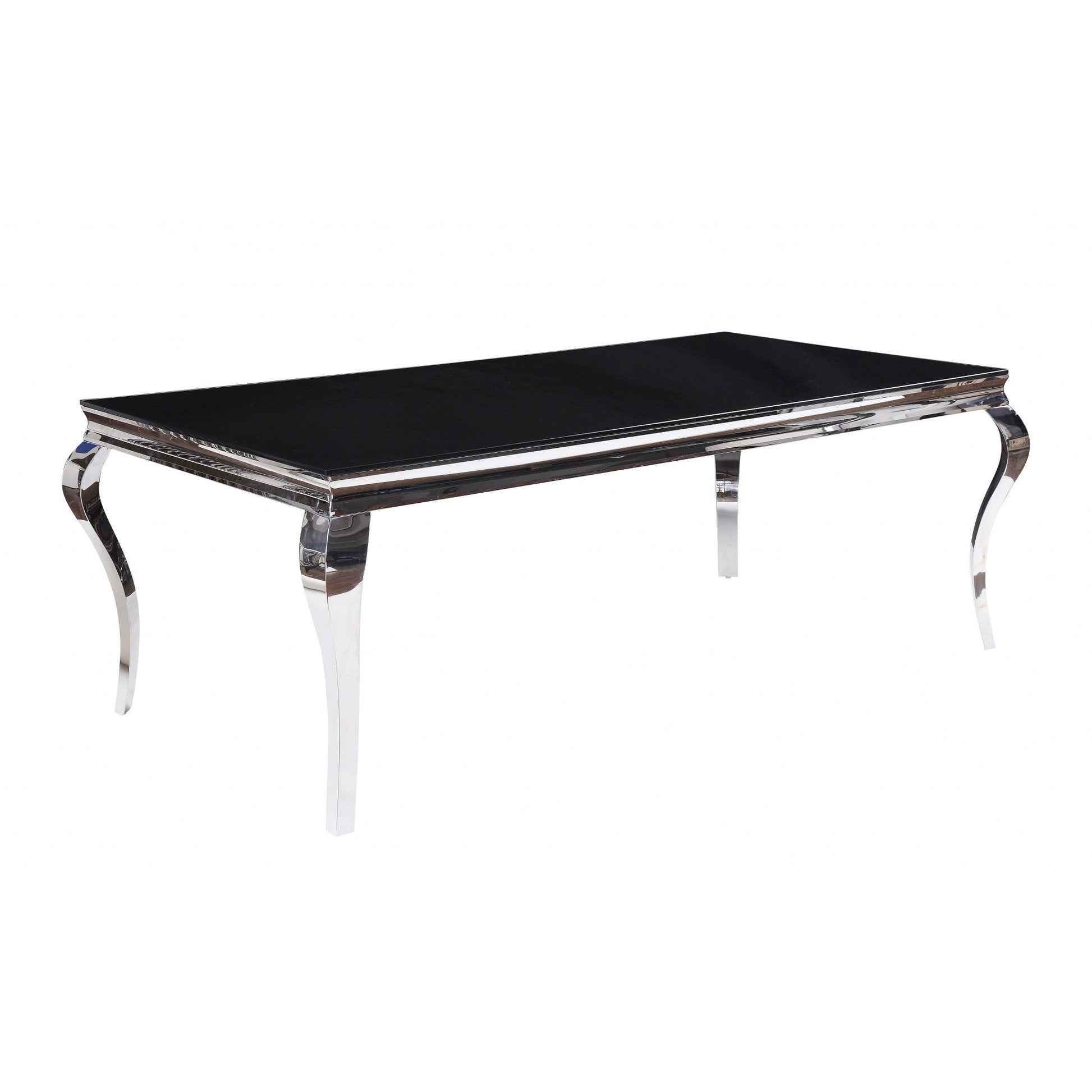 HomeRoots 40" x 80" x 30" Stainless Steel and Glass Dining Table in Black