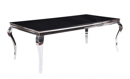 HomeRoots 40" x 80" x 30" Stainless Steel and Glass Dining Table in Black